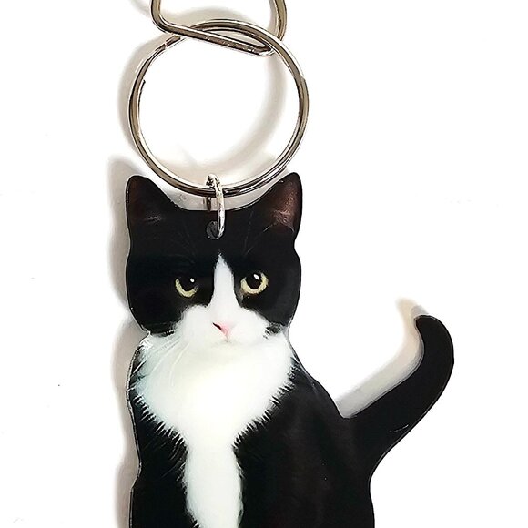Accessories - Tuxedo Black White Cat Keychain 2D Acrylic Kitty Key Ring Purse Backpack Charm